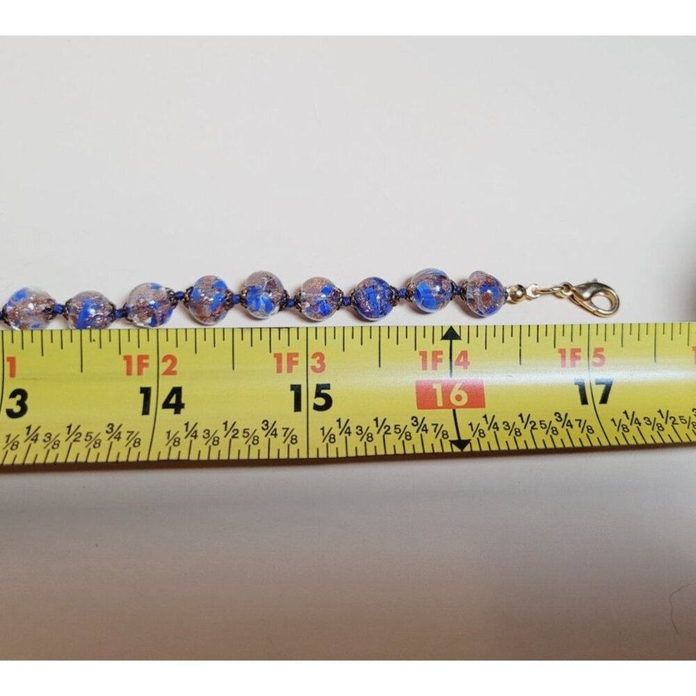 Venetian Glass Necklace Periwinkle Blue Copper Foil Handblown Art Glass Beads - Picture 7 of 7
